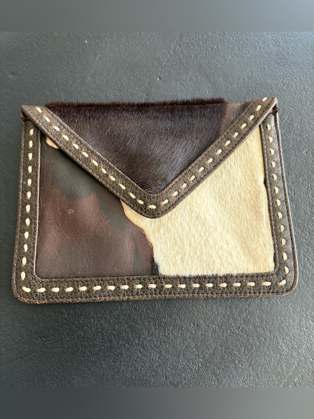 Vintage Isabella Fiore Paisley Lined Envelope bag w/ genuine brown&white cowhide